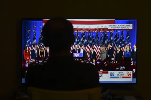 Sombrabet365 psgpessoa assistindo o discursobet365 psgTrump na televisão