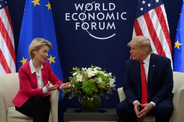 Bà Ursula von der Leyen và ông Donald Trump tại Diễn đàn Kinh tế Thế giới ở Davos, Thụy Sĩ vào năm 2020