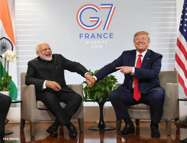 India Prime Minister and Donald Trump dey laugh togeda