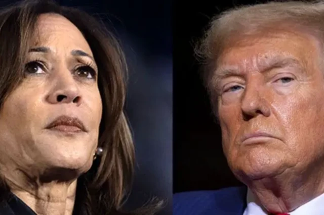 Collage of Trump and Harris