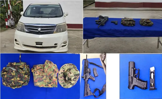 သိမ်းဆည်းရမိတဲ့ ကား၊လက်နက်နဲ့ စစ်ယူနီဖောင်းတွေ