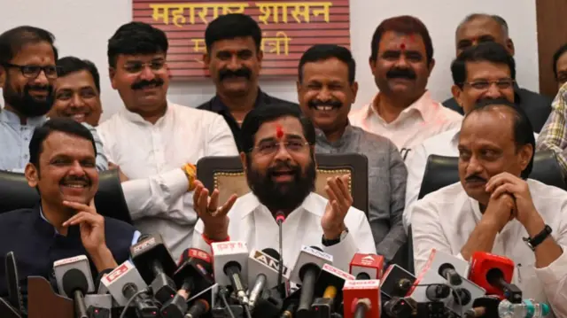 देवेंद्र फडणवीस, एकनाथ शिंदे और अजित पवार