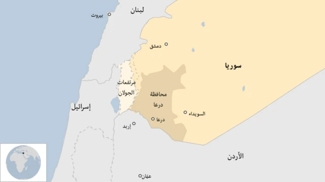 خريطة تبين محافظة درعا وما حولها