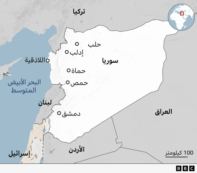 خارطة سوريا وتظهر حدودها مع إسرائيل