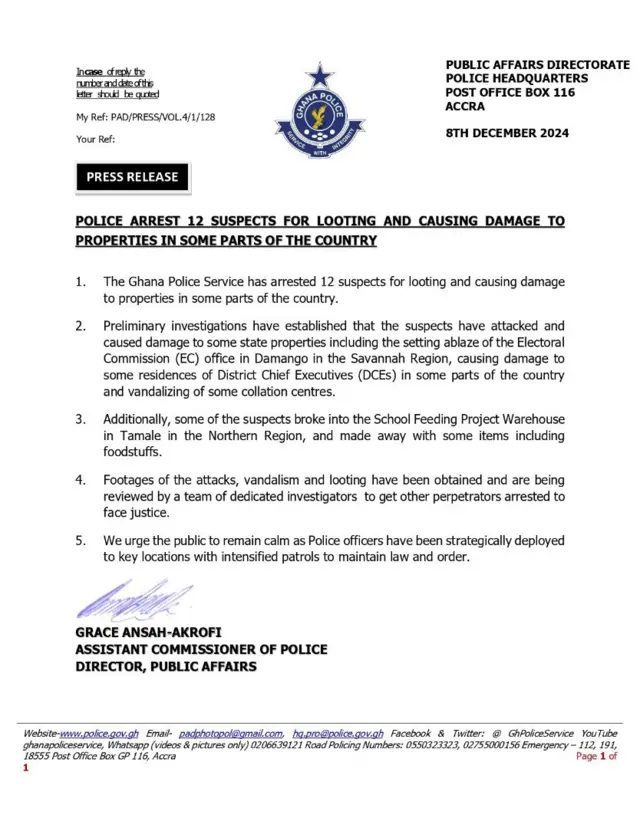 Statement from Ghana Police