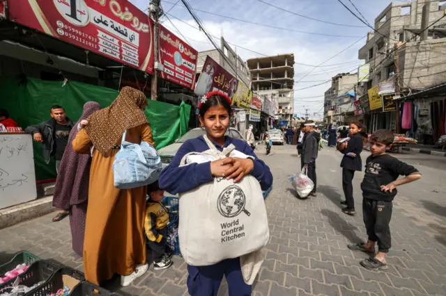 ये तस्वीर 17 मार्च की है, जब 'वर्ल्ड सेंट्रल किचन' ने ग़ज़ा में प्रभावित लोगों तक खाद्य सामग्री पहुंचाई थी.