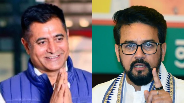 सतपाल रायजादा (बाएं), अनुराग ठाकुर (दाएं)