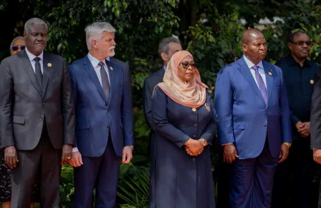 Uhereye ibumoso, Moussa Faki ukuriye umuryango w'Ubumwe bwa Africa, Perezida Petr Pavel Czech Republic, Samia Suluhu wa Tanzania, na Archange Touadera wa Centrafrique