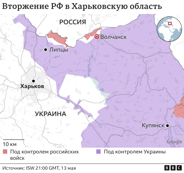 Карта: вторжение РФ в Харьковскую область
