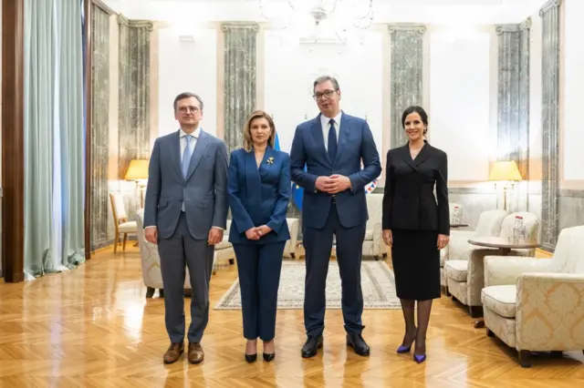Глава МИД Украины Дмитрий Кулеба, Елена Зеленская, Александр Вучич и Тамара Вучич
