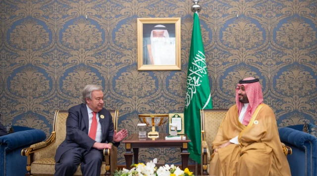 ولي العهد السعودي يلتقي الأمين العام للأمم المتحدة أنطونيو غوتيريش