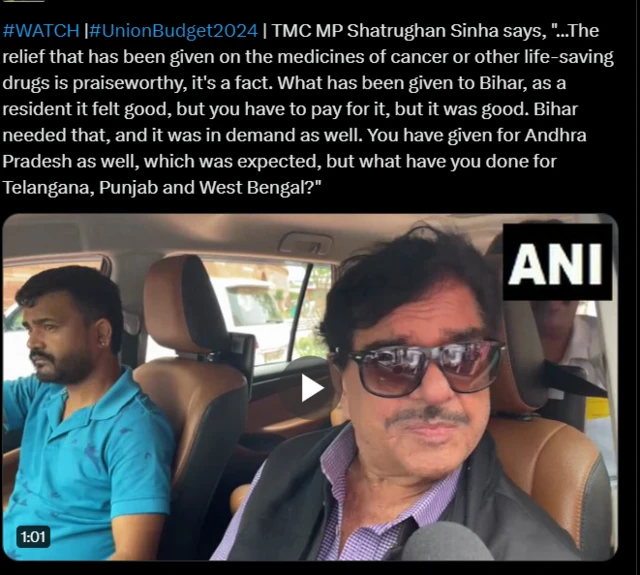 बिहारला मदत मिळाली हे ऐकून बरं वाटलं पण पश्चिम बंगालचं काय?- शत्रूघ्न सिन्हा