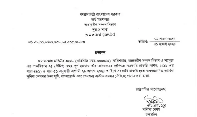 সরকারের প্রজ্ঞাপন