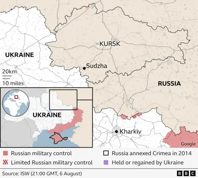 Maapụ na-egosi ebe ndịagha Ukraine banyerela na Russia
