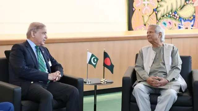 पाकिस्तान के प्रधानमंत्री शहबाज़ शरीफ़ और बांग्लादेश की अंतरिम सरकार के मुख्य सलाहकार मोहम्मद युनूस