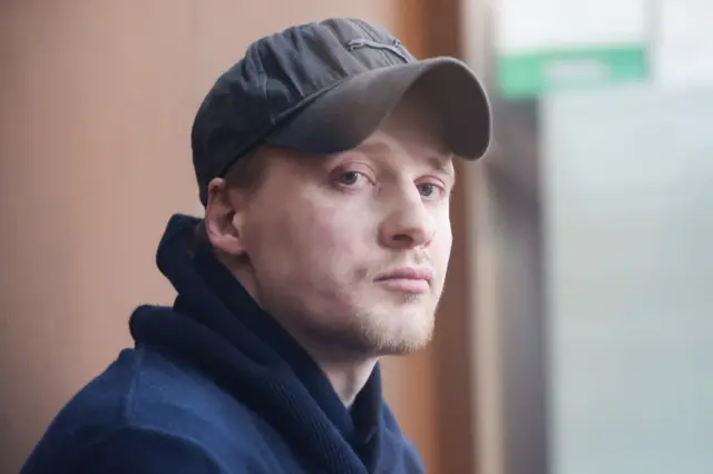 Александр Пермяков во время рассмотрения ходатайства о продлении ареста в Басманном суде Москвы в октябре 2023 года