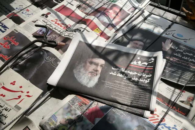 تصویر حسن نصرالله در صفحه اول روزنامه‌های ایران