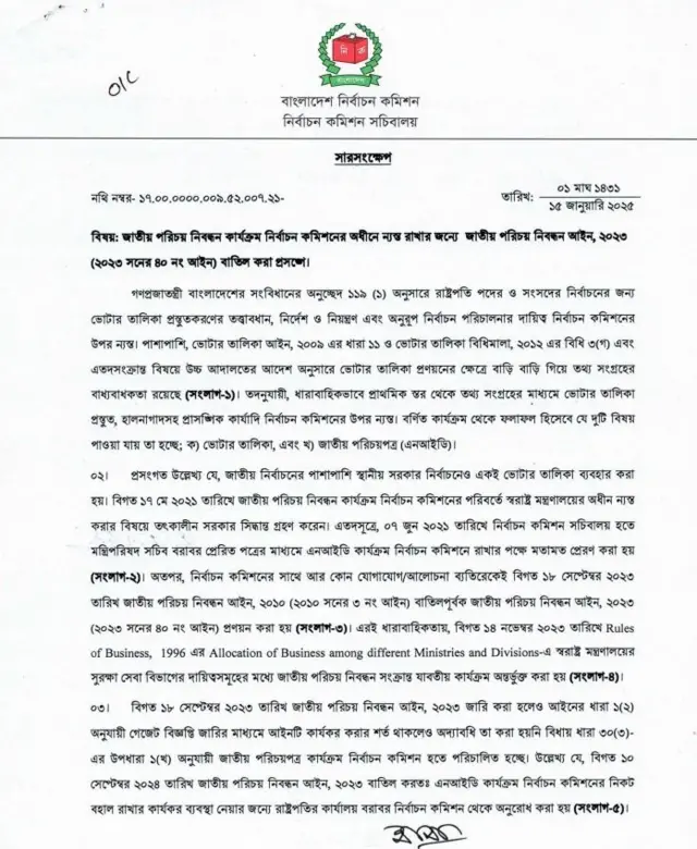 নির্বাচন কমিশনের চিঠি