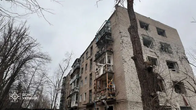 Пятиэтажное здание, пострадавшее в результате удара по Кривому Рогу