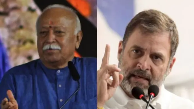 बाएं से दाएं- मोहन भागवत और राहुल गांधी