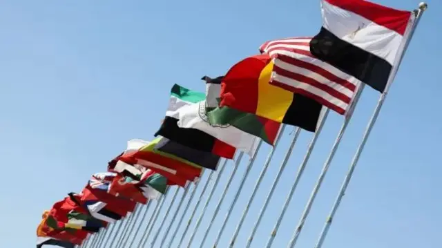 عدد من الأعلام ترفرف في السماء