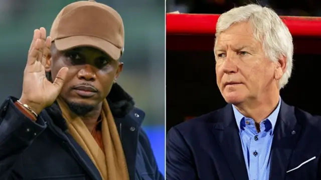 Shugaban hukumar ƙwallon ƙafa ta Kamaru Samuel Eto da kocin tawagar maza ta Kamaru da aka kora Marc Brys