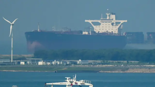 The crude oil tanker Nautica is pictured at an anchorage in Singapore on April 18, 2023, on its way from China to Yemen. - The supertanker crude carrier Nautica bought by the United Nations to remove oil from a ship abandoned off war-ravaged Yemen's coast is on its way from China, the UN has said, calling it a "significant" step in efforts to prevent a major spill. (Photo by Roslan RAHMAN / AFP) (Photo by ROSLAN RAHMAN/AFP via Getty Images)