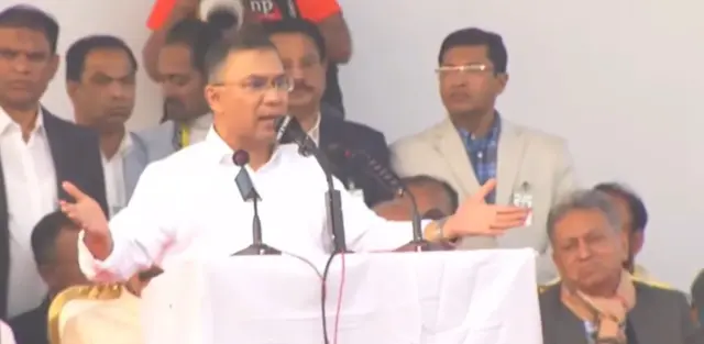 সংবর্ধনাস্থলে বক্তব্য দেন তারেক রহমান
