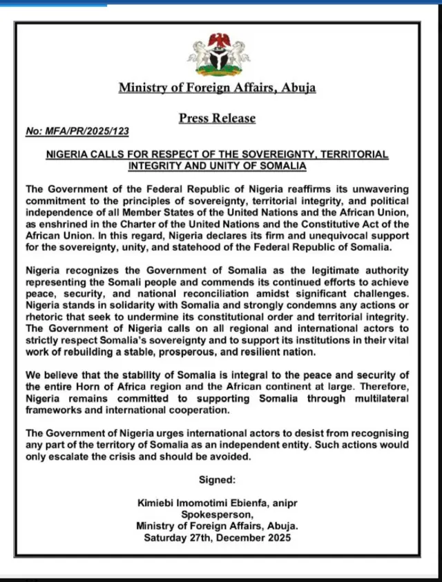 Ozi nke Ministrị na-ahụ maka mmekọrịta Naijiria na mba ndị ọzọ