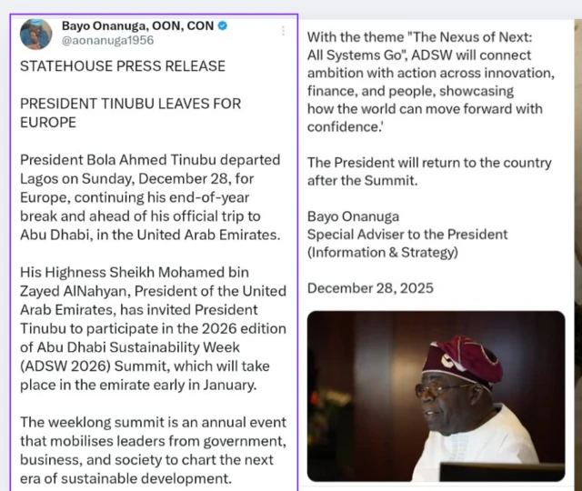 Ozi ahụ Bayo Onanuga wepụtara maka njem Onyeisiala si Legọs gaa Yurop