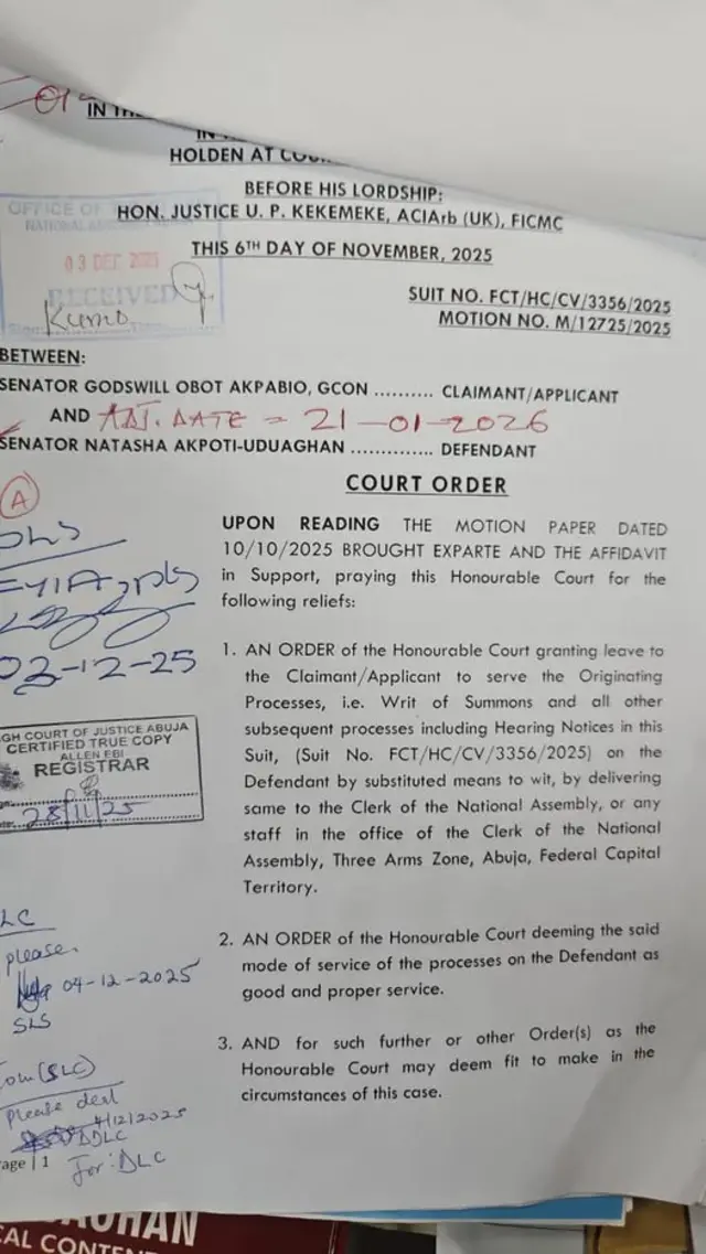 Akpabio agbaala Natasha-Akpoti Uduaghan akwụkwọ n’ọnụego ijeri N200