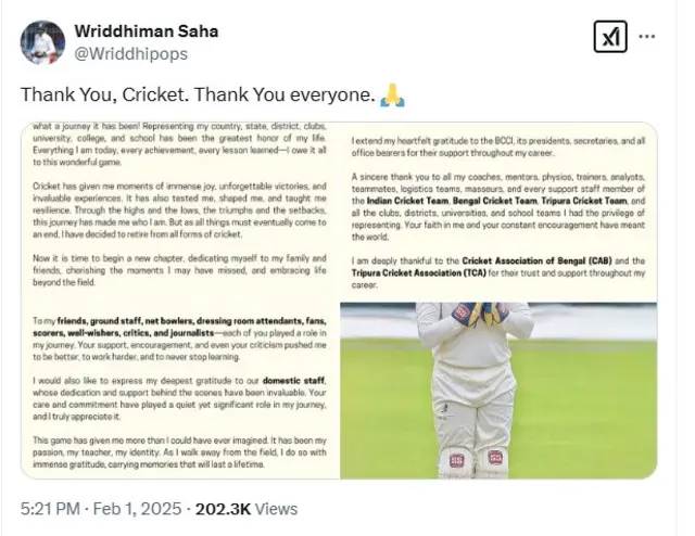 रिद्धिमान साहा की सोशल मीडिया पोस्ट