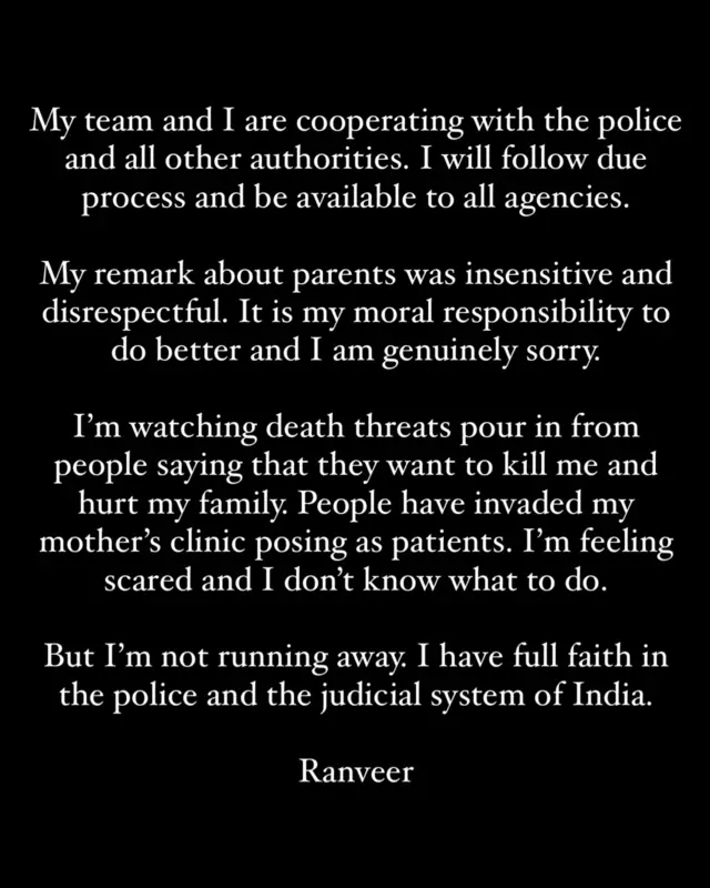 रणवीर इलाहाबादिया का बयान