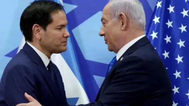 Praịm mịnịsta mba Izrel bụ Benjamin Netanyahu na odeakwụkwọ mba Amerịka bụ Marco Rubio