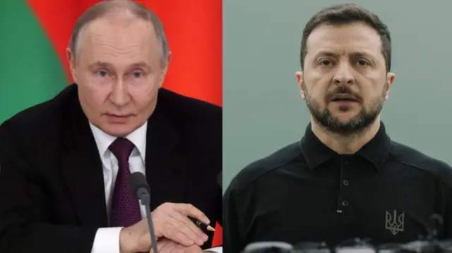रूस के राष्ट्रपति व्लादिमीर पुतिन और यूक्रेन के राष्ट्रपति ज़ेलेंस्की