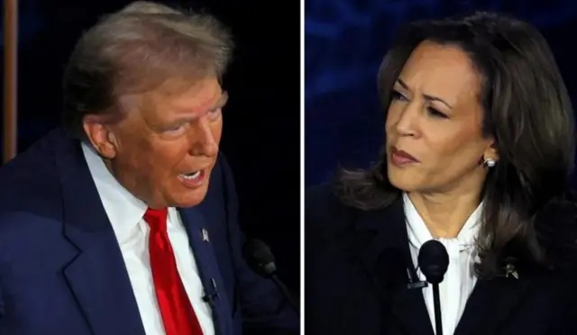 Onyeisiala Trump na onye bụbu osote onyeisiala bụ Kamala Harris