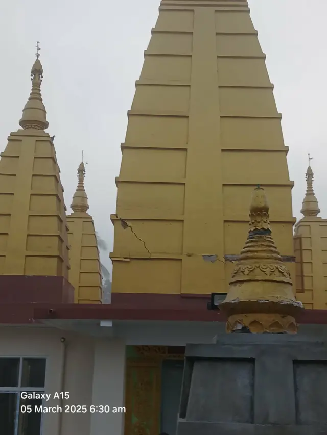 စိမ်းမြကန်သာ သတ္တဌာနဘုရားက ပျက်စီးမှုတချို့