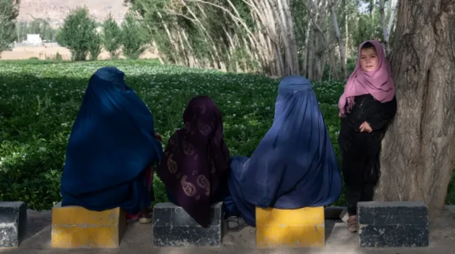 د یوې کروندې څنګ ته ناستې افغان نجونې.