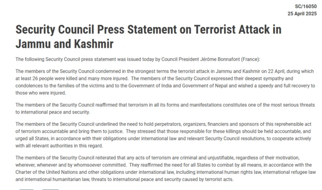 संयुक्त राष्ट्र सुरक्षा परिषद का बयान