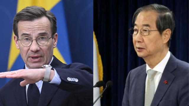 स्वीडन के प्रधानमंत्री उल्फ़ क्रिस्टर्सन और दक्षिण कोरिया के कार्यवाहक राष्ट्रपति हान डक-सू