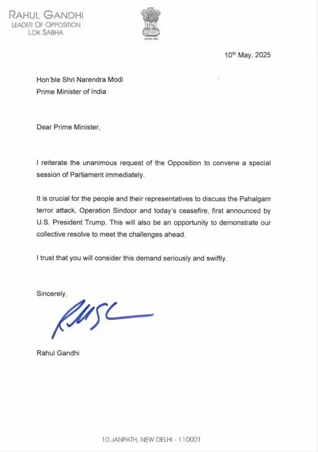 ਰਾਹੁਲ ਗਾਂਧੀ ਨੇ ਪ੍ਰਧਾਨ ਮੰਤਰੀ ਮੋਦੀ ਨੂੰ ਚਿੱਠੀ ਲਿਖੀ ਹੈ