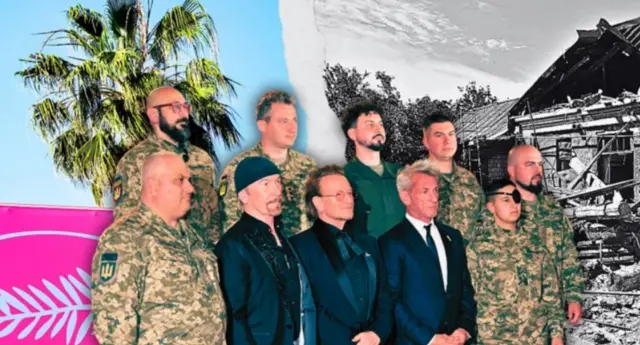 Украинские военные с Боно и Шоном Пенном