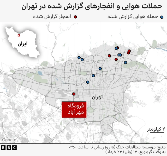 نقشه حملات اسرائیل در ایران