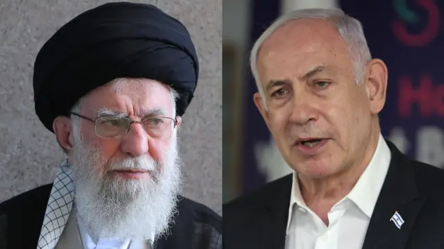 ईरान के सर्वोच्च नेता आयतुल्लाह अली ख़ामेनेई और इसराइल के प्रधानमंत्री बिन्यामिन नेतन्याहू