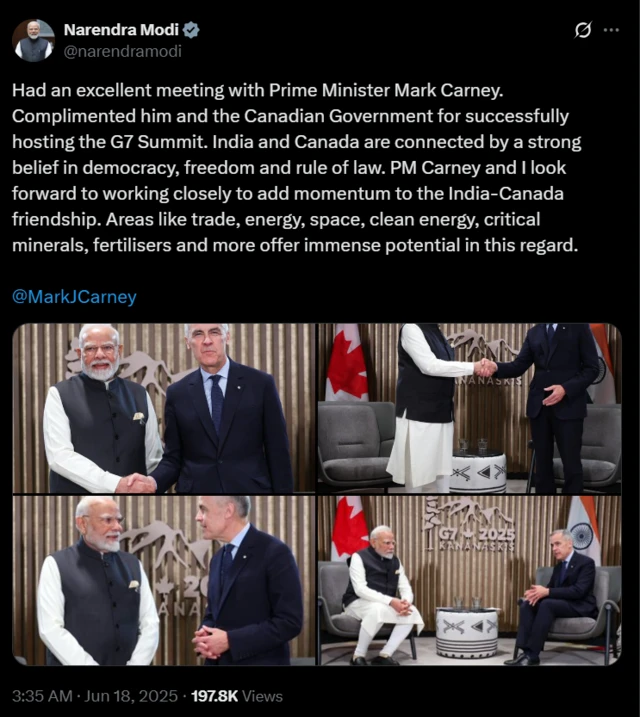 भारत के प्रधानमंत्री नरेंद्र मोदी और कनाडा के पीएम मार्क कार्नी