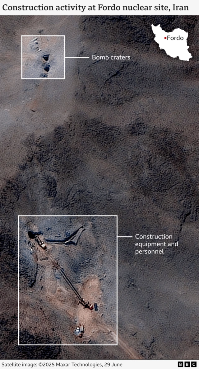 ম্যাক্সার টেকনোলজি সরবারহকৃত ইরানের ফোর্দো পারমাণবিক স্থাপনার ২৯শে জুনের স্যাটেলাইট ইমেজ