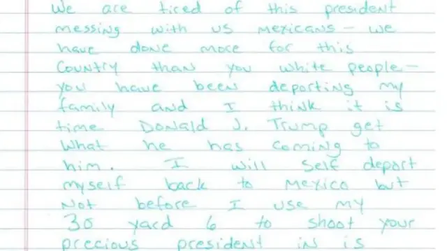 Warqad hanjabaad ah oo loo qoray Donald Trump