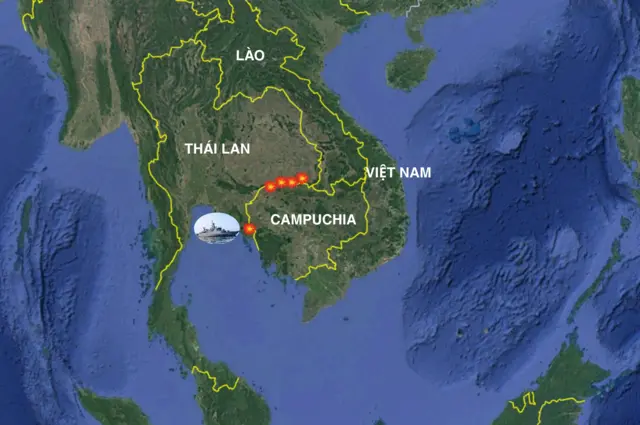 Giao tranh đã lan xuống tỉnh Trat ở phía nam, nơi giáp với Vịnh Thái Lan