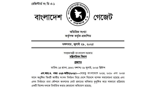 মন্ত্রিপরিষদ বিভাগের প্রজ্ঞাপন