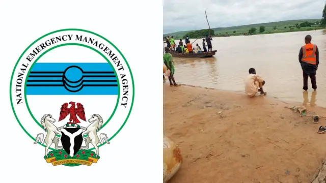 Njirimara ụlọọrụ NEMA na ndị ọrụ ha nọ n'akụkụ mmiri ebe ụgbọmmiri ahụ kpuru